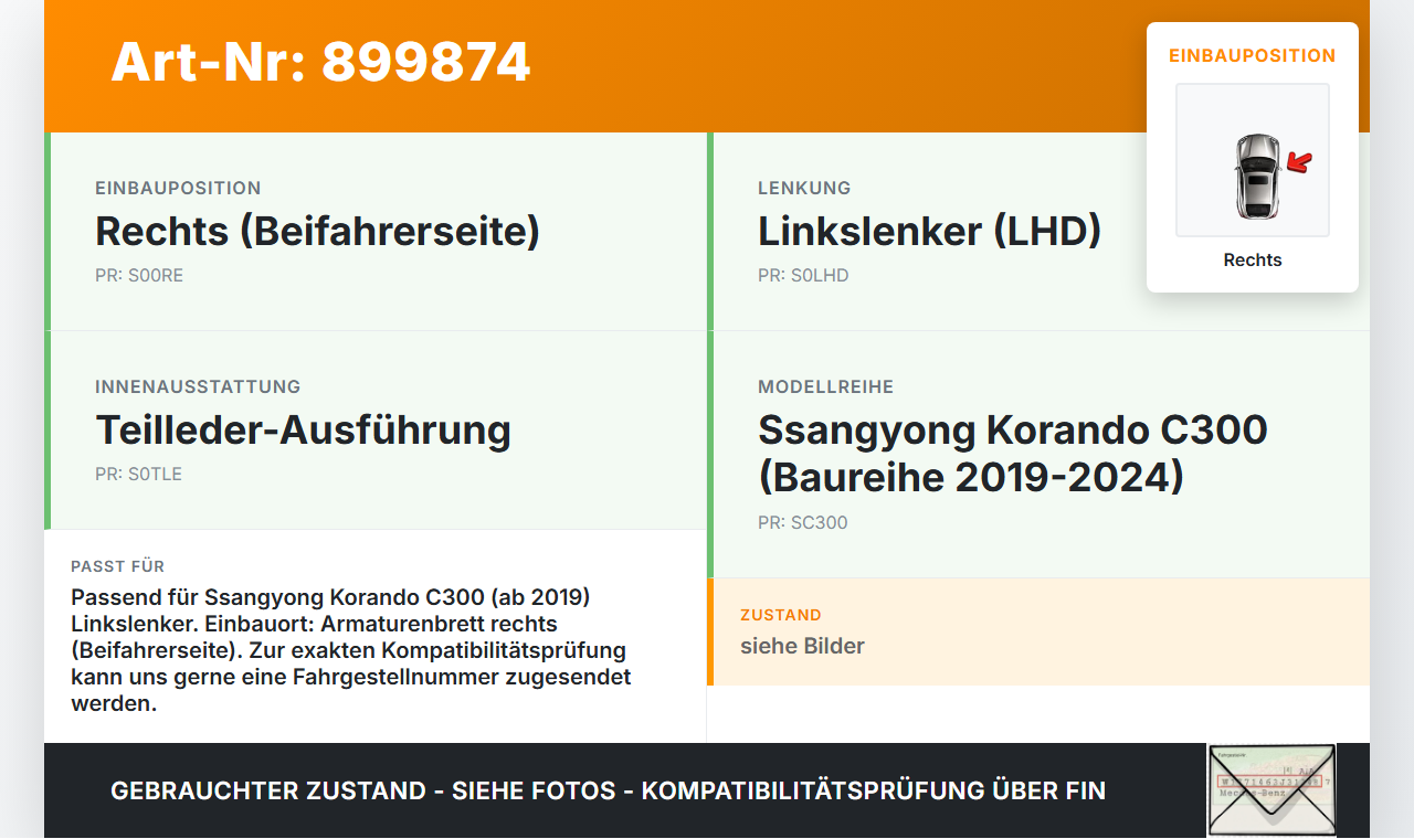 Ssangyong Korando C300 19-24 Blende für Armaturenbrett Abdeckung Rechts Ssangyong Korando C300 19-24 01.01.2019... Vorschau 3