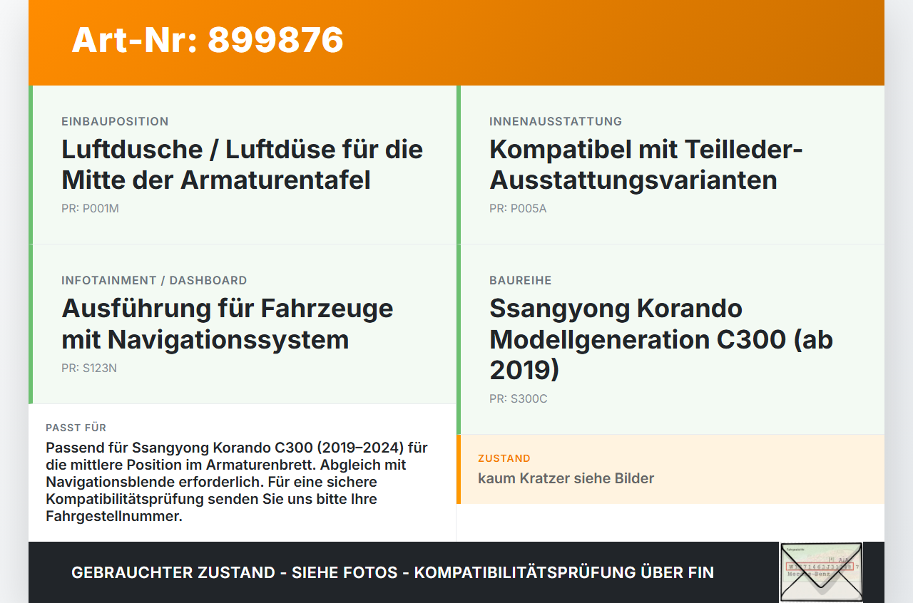 Ssangyong Korando C300 19-24 Luftdusche Luftdüse Mitte Ssangyong Korando C300 19-24 01.01.2019 20190604 gebraucht Vorschau 3