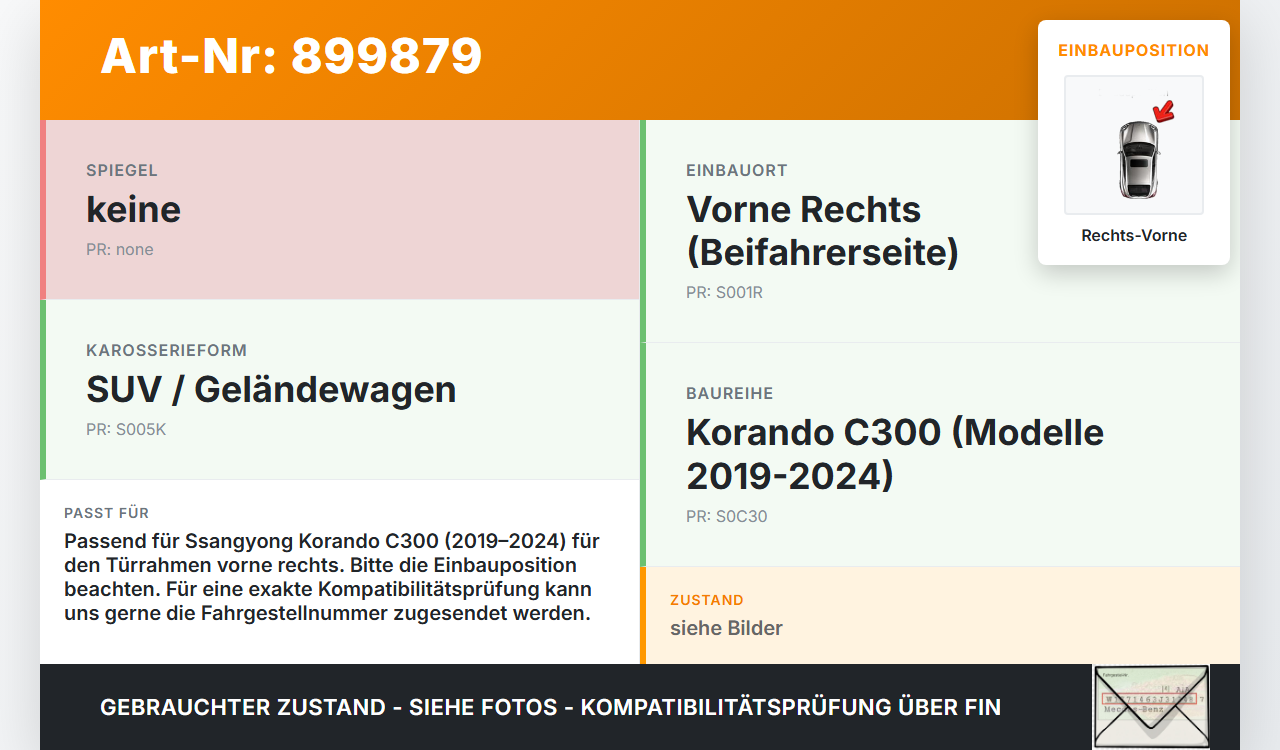 Ssangyong Korando C300 19-24 Dichtung für Rahmen Tür Rechts Vorne Ssangyong Korando C300 19-24 01.01.2019 gebraucht Vorschau 3
