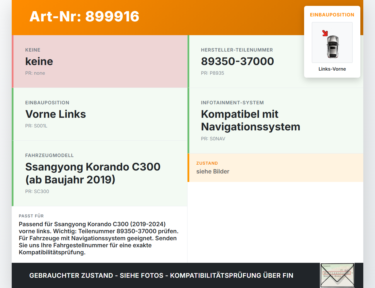 Ssangyong Korando C300 19-24 Lautsprecher Links Vorne Ssangyong Korando C300 19-24 01.01.2019 89350-37000 gebraucht Vorschau 3