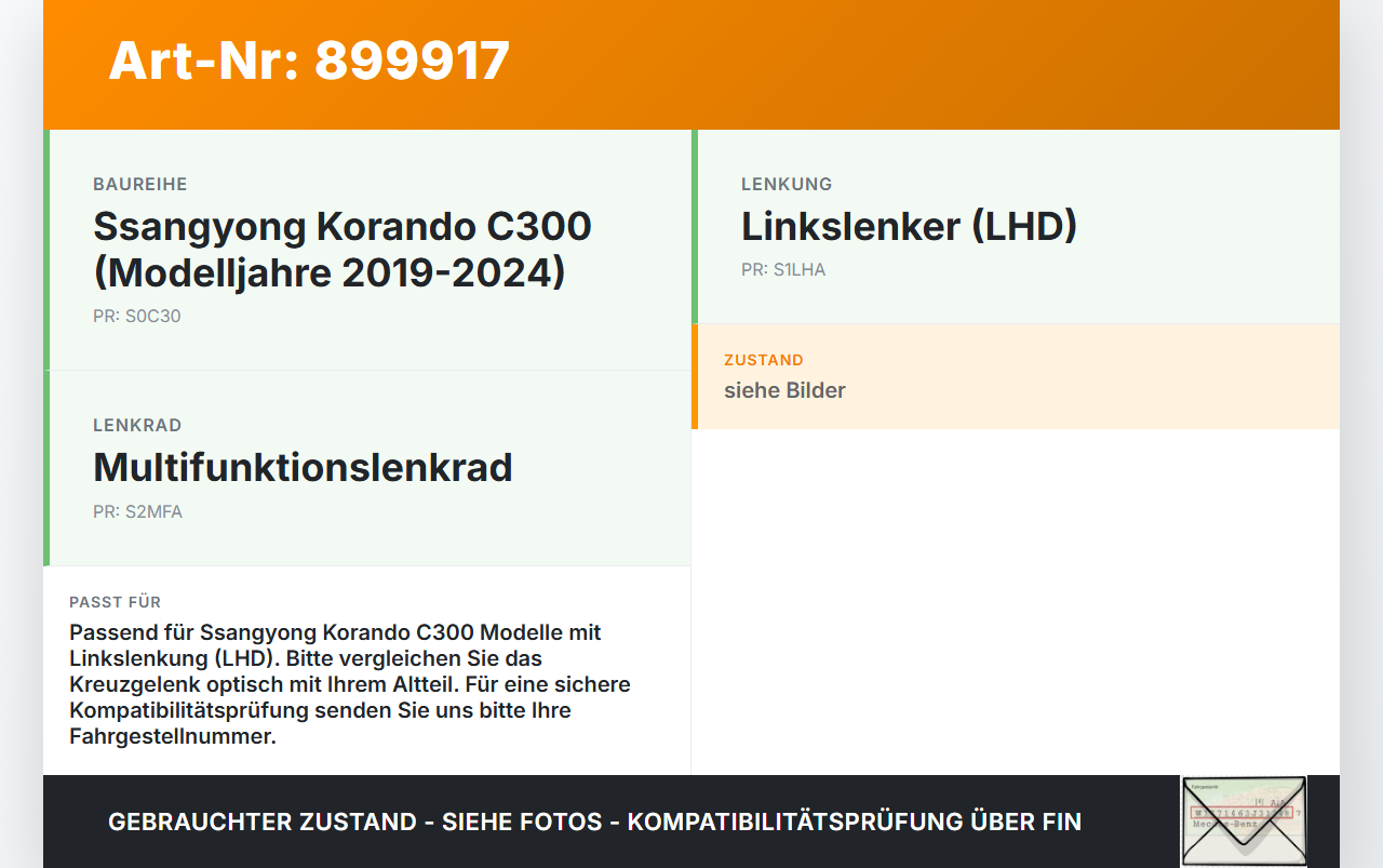 Ssangyong Korando C300 19-24 Lenkungsteil Kreuzgelenk Ssangyong Korando C300 19-24 01.01.2019 gebraucht Vorschau 3