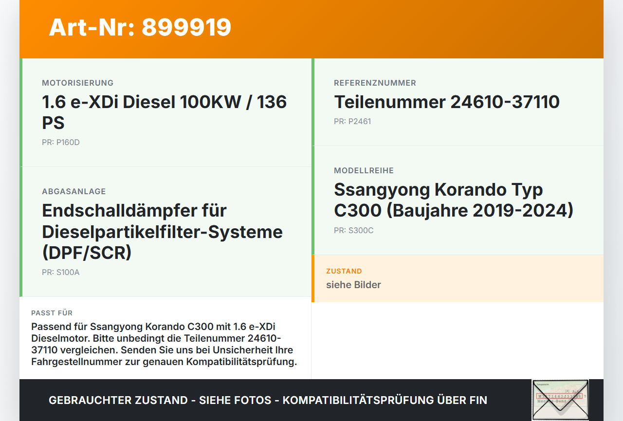 Ssangyong Korando C300 19-24 e-XDi 1,6 100KW Endtopf Nachschalldämpfer Auspuff Ssangyong Korando C300 19-24... Vorschau 3