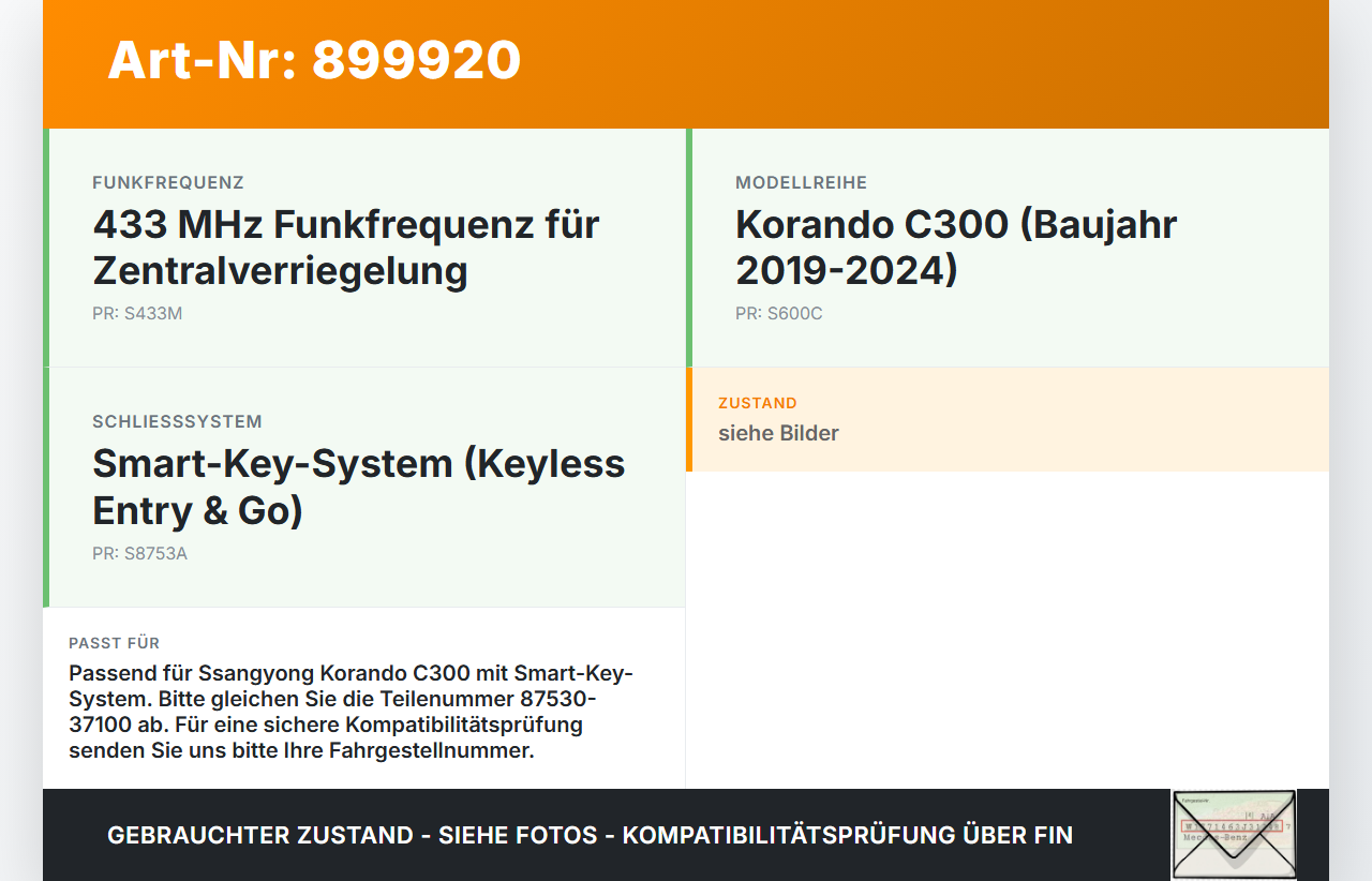 Ssangyong Korando C300 19-24 Antennenverstärker Smart Key Empfänger Ssangyong Korando C300 19-24 01.01.2019... Vorschau 3