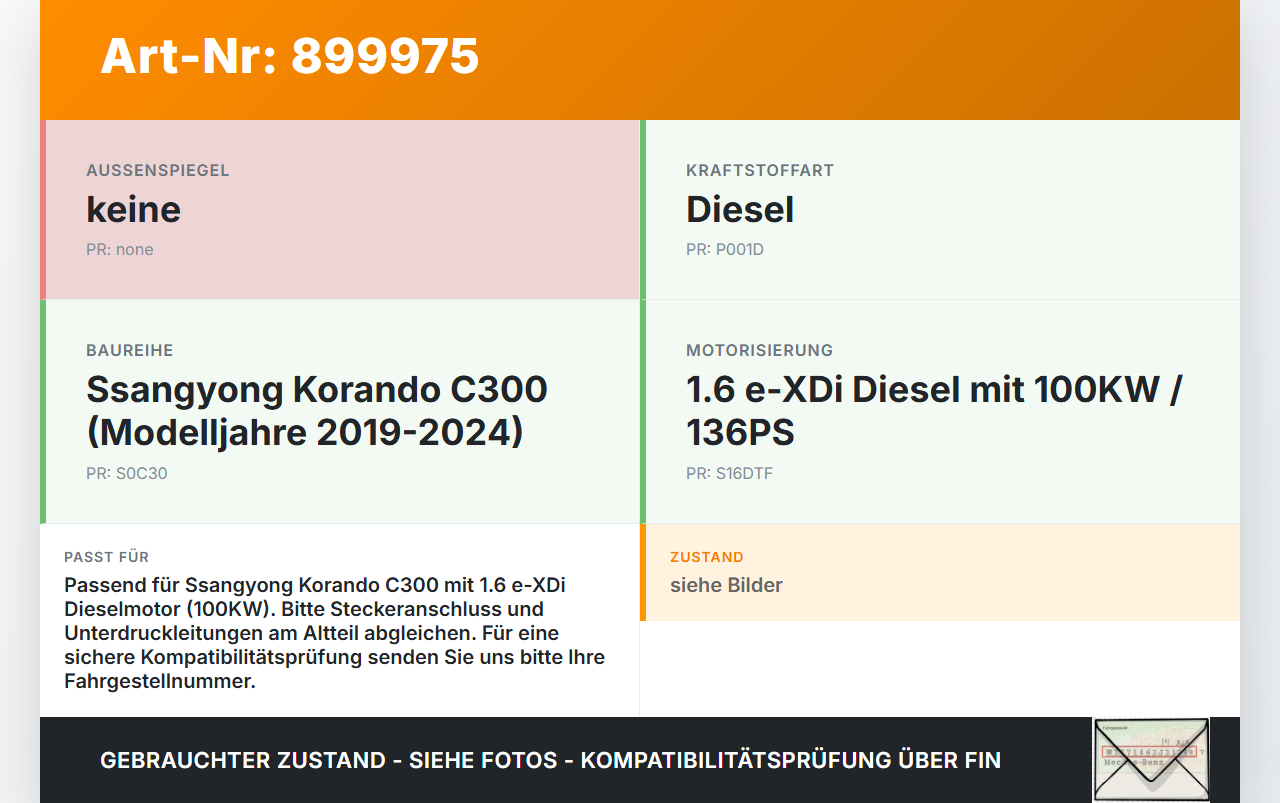 Ssangyong Korando C300 19-24 e-XDi 1,6 100KW Magnetventil Ssangyong Korando C300 19-24 01.01.2019 gebraucht Vorschau 3