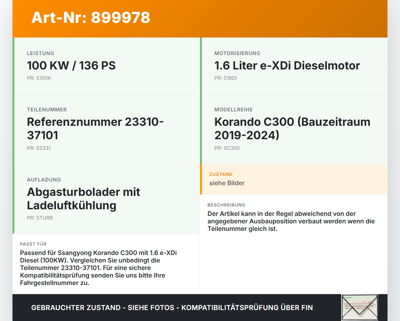 Ssangyong Korando C300 19-24 e-XDi 1,6 100KW Ansaugrohr Ladeluftschlauch Luftschlauch Pos.1 Ssangyong Korando C300... Vorschau 3