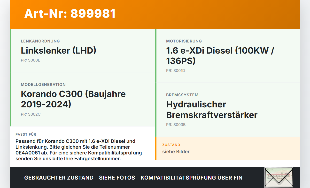 Ssangyong Korando C300 19-24 e-XDi 1,6 100KW Bremskraftverstärker Ssangyong Korando C300 19-24 01.01.2019 0E4A0061... Vorschau 3