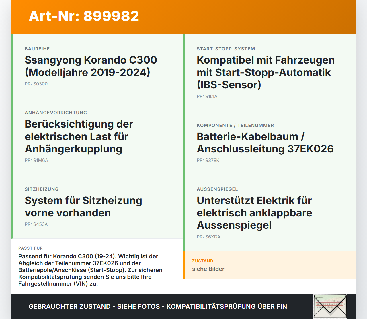 Ssangyong Korando C300 19-24 Kabelbaum für Batterie Ssangyong Korando C300 19-24 01.01.2019 37EK026 gebraucht Vorschau 3