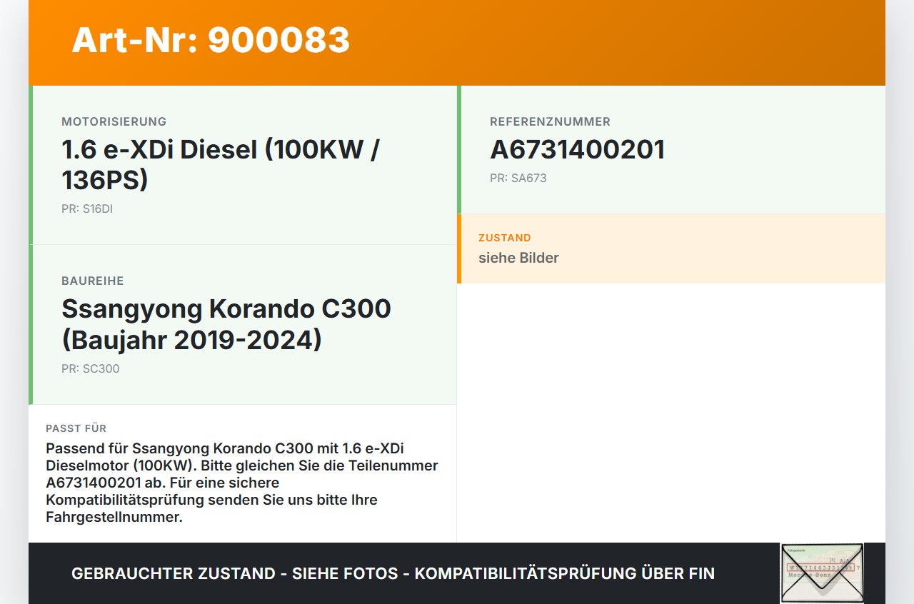 Ssangyong Korando C300 19-24 e-XDi 1,6 100KW Ansaugbrücke Ansaugkrümmer Ssangyong Korando C300 19-24 01.01.2019... Vorschau 3