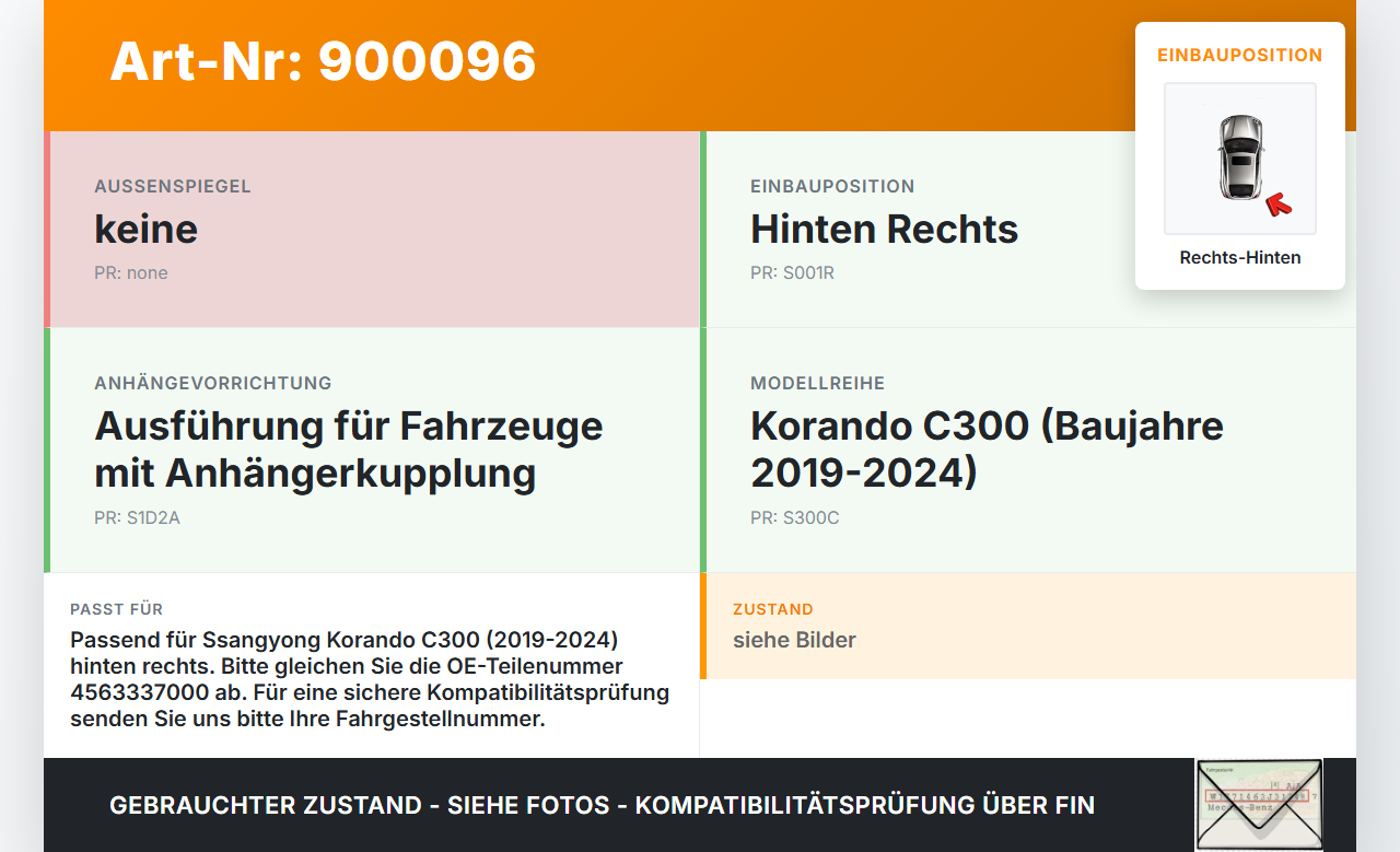 Ssangyong Korando C300 19-24 Querlenker Rechts Hinten Ssangyong Korando C300 19-24 01.01.2019 4563337000 4563437000... Vorschau 3