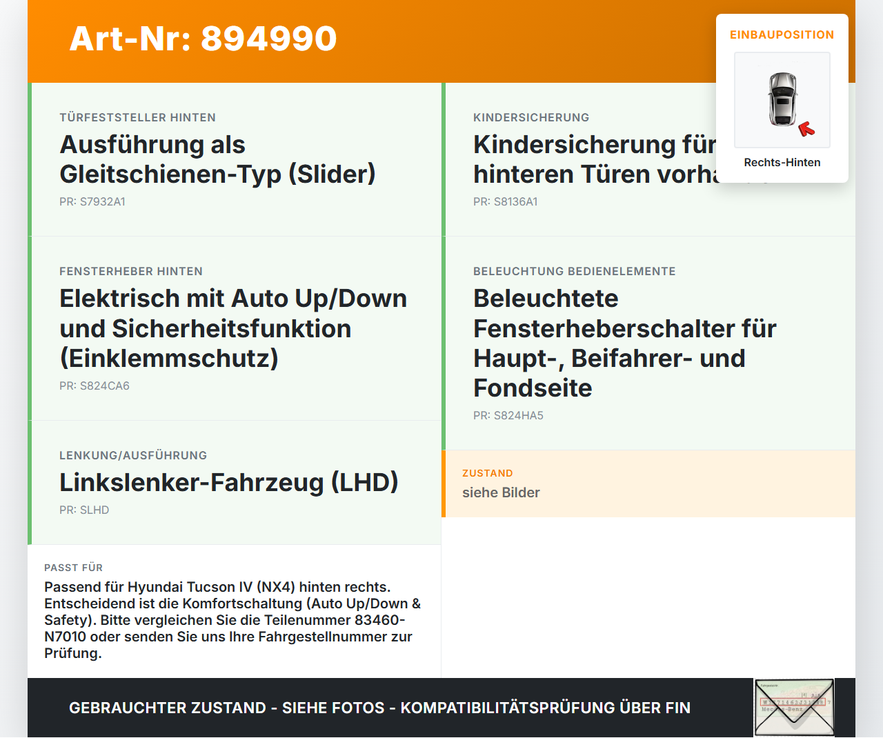Hyundai Tucson IV NX4 20-24 Fensterhebermotor mit Fensterheber Rechts Hinten Hyundai Tucson IV NX4 20-24 17.12.2020... Vorschau 3