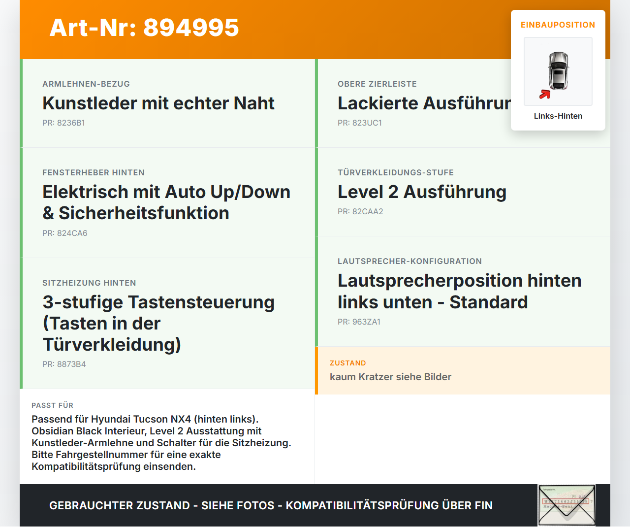 Hyundai Tucson IV NX4 20-24 Türverkleidung Türpappe Links Hinten Hyundai Tucson IV NX4 20-24 17.12.2020 gebraucht Vorschau 3