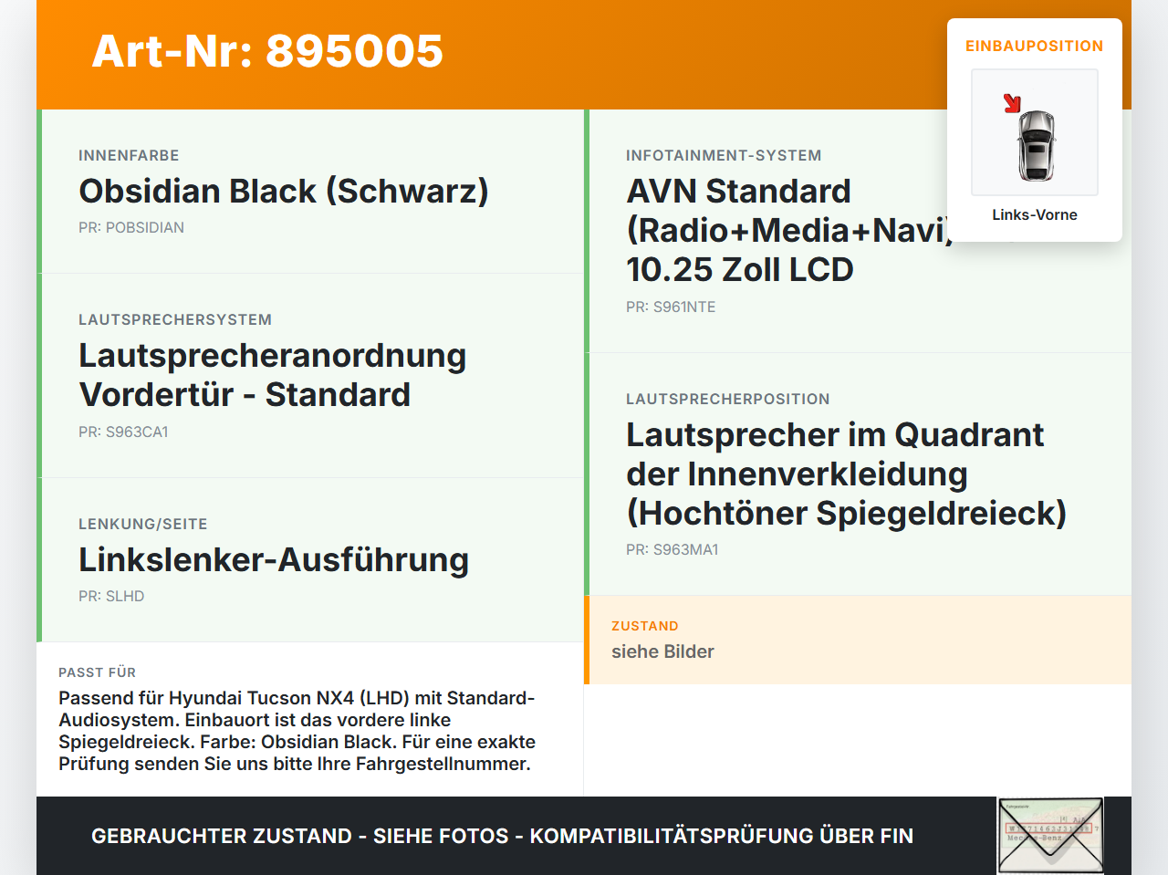 Hyundai Tucson IV NX4 20-24 Lautsprecher Hochtöner Links Vorne Hyundai Tucson IV NX4 20-24 17.12.2020 gebraucht Vorschau 3