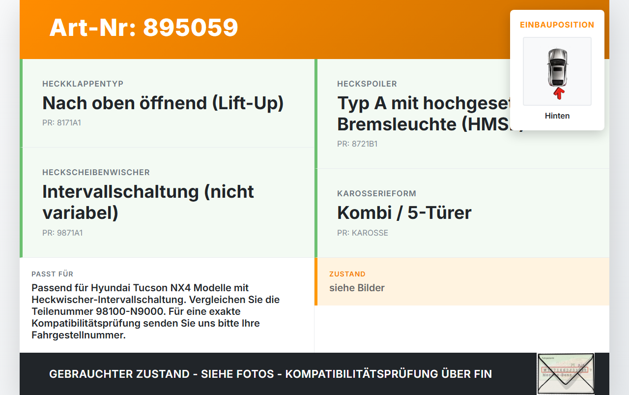 Hyundai Tucson IV NX4 20-24 Wischermotor mit Wischergestänge Hinten Hyundai Tucson IV NX4 20-24 17.12.2020... Vorschau 3