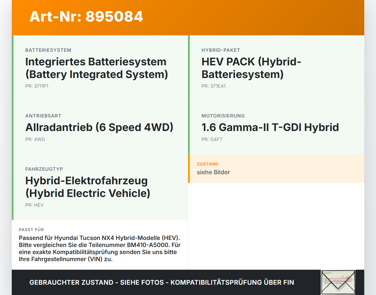 Hyundai Tucson IV NX4 20-24 Zelle Akku Hybrid Batterie HV Pos.1 Hyundai Tucson IV NX4 20-24 17.12.2020 BM410-A5000... Vorschau 3