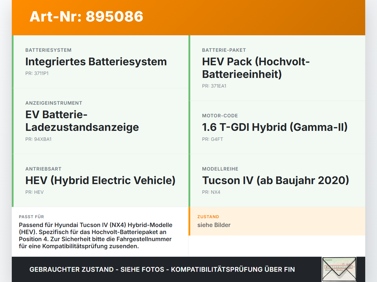 Hyundai Tucson IV NX4 20-24 Hochvolt Zelle Akku Hybrid Batterie HV Pos.4 Hyundai Tucson IV NX4 20-24 17.12.2020... Vorschau 3