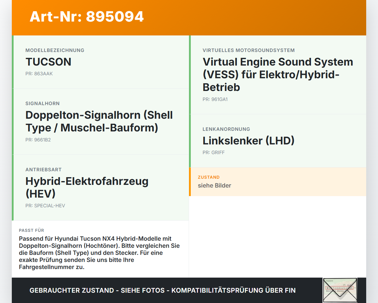 Hyundai Tucson IV NX4 20-24 Hupe Signalhorn Hochtöner Hyundai Tucson IV NX4 20-24 17.12.2020 96621N9000 gebraucht Vorschau 3