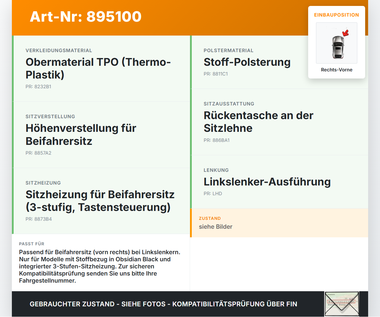 Hyundai Tucson IV NX4 20-24 Sitzbezug Sitzpolster für Beifahrersitz Rechts Vorne beheizt Hyundai Tucson IV NX4... Vorschau 3