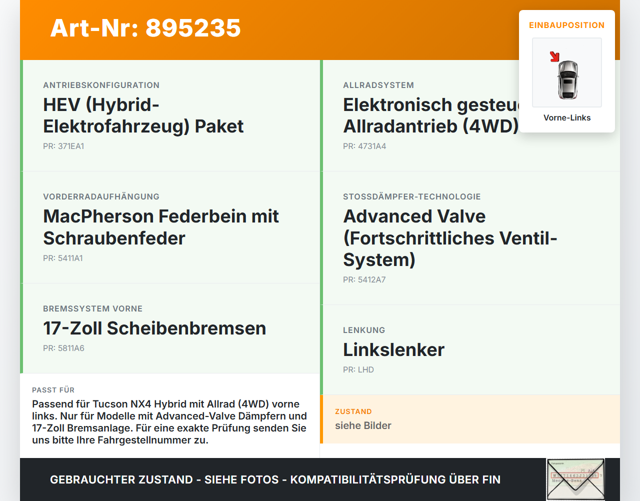 Hyundai Tucson IV NX4 20-24 Federbein Stossdämpfer Vorne Links Hyundai Tucson IV NX4 20-24 17.12.2020 54650CZ000... Vorschau 3