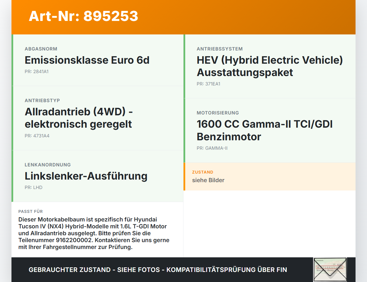 Hyundai Tucson IV NX4 20-24 Kabelbaum für Motor Einspritzung Hyundai Tucson IV NX4 20-24 17.12.2020 353022M400... Vorschau 3
