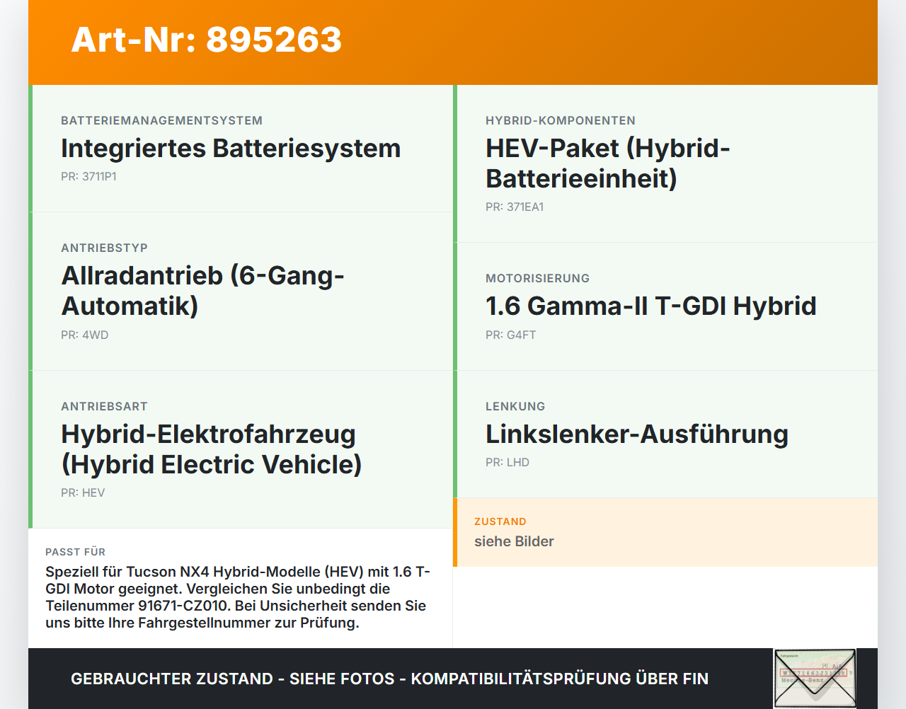 Hyundai Tucson IV NX4 20-24 Kabelbaum für Batterie Hyundai Tucson IV NX4 20-24 17.12.2020 91671CZ010 91671-CZ010... Vorschau 3