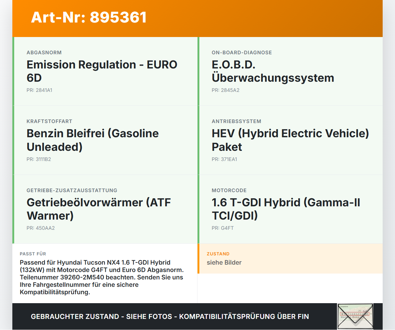 Hyundai Tucson IV NX4 20-24 Hybrid 1,6 132KW Sensor Abgastemperatursensor Abgassonde Hyundai Tucson IV NX4 20-24... Vorschau 3
