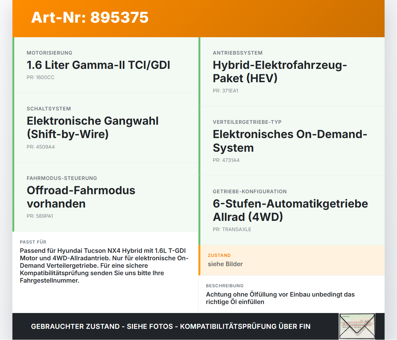 Hyundai Tucson IV NX4 20-24 Hybrid 1,6 132KW Verteilergetriebe Getriebe Hyundai Tucson IV NX4 20-24 17.12.2020... Vorschau 3