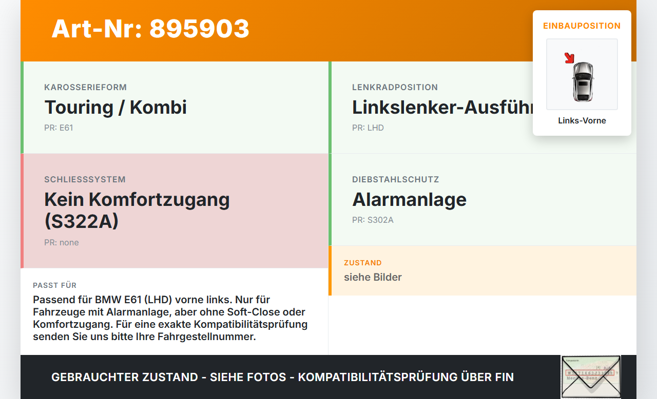 BMW E61 530d 04-07 Kombi Türschloss m. ZV Stellmotor Links Vorne BMW E61 530d 04-07 31.03.2005 7202143 51217202143... Vorschau 3