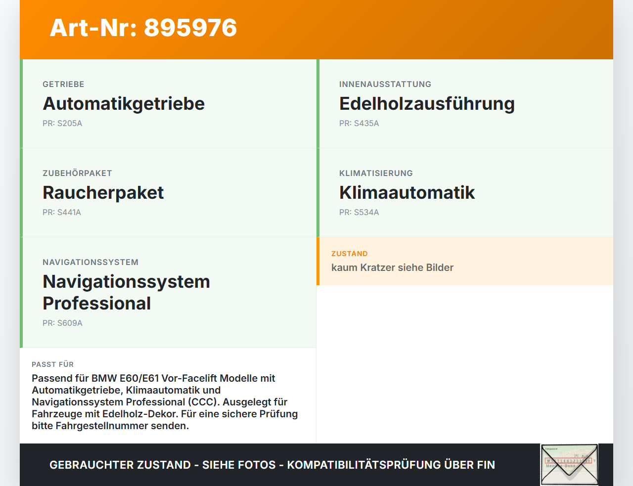BMW E61 530d 04-07 Blende Einbaurahmen für Mittelkonsole BMW E61 530d 04-07 31.03.2005 70599119 gebraucht Vorschau 3