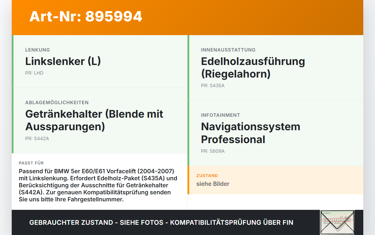 BMW E61 530d 04-07 Blende für Armaturenbrett Abdeckung Holzdekor Riegelahorn BMW E61 530d 04-07 31.03.2005 7063134... Vorschau 3
