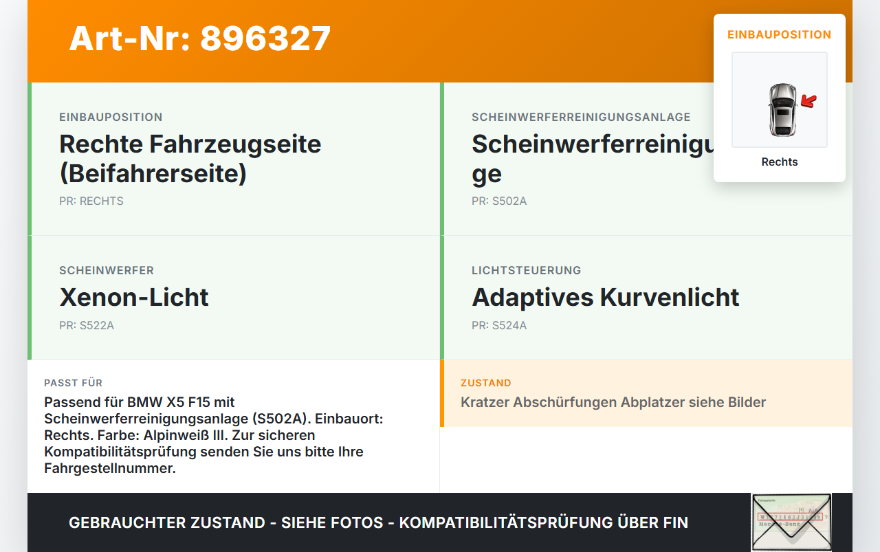 BMW X5 F15 13-18 Deckel Klappe Abdeckung für Waschdüse Scheinwerfer SRA Rechts BMW X5 F15 13-18 21.06.2013 7378590... Vorschau 3