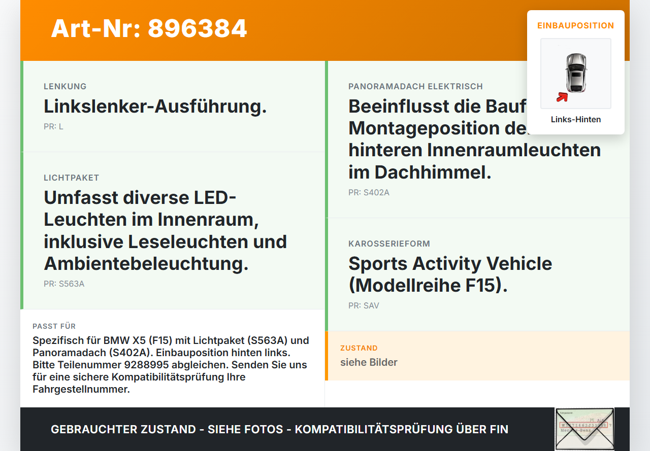 BMW X5 F15 13-18 Innenleuchte Innenraumleuchte Links Hinten BMW X5 F15 13-18 21.06.2013 9288995 734.04.000.00... Vorschau 3