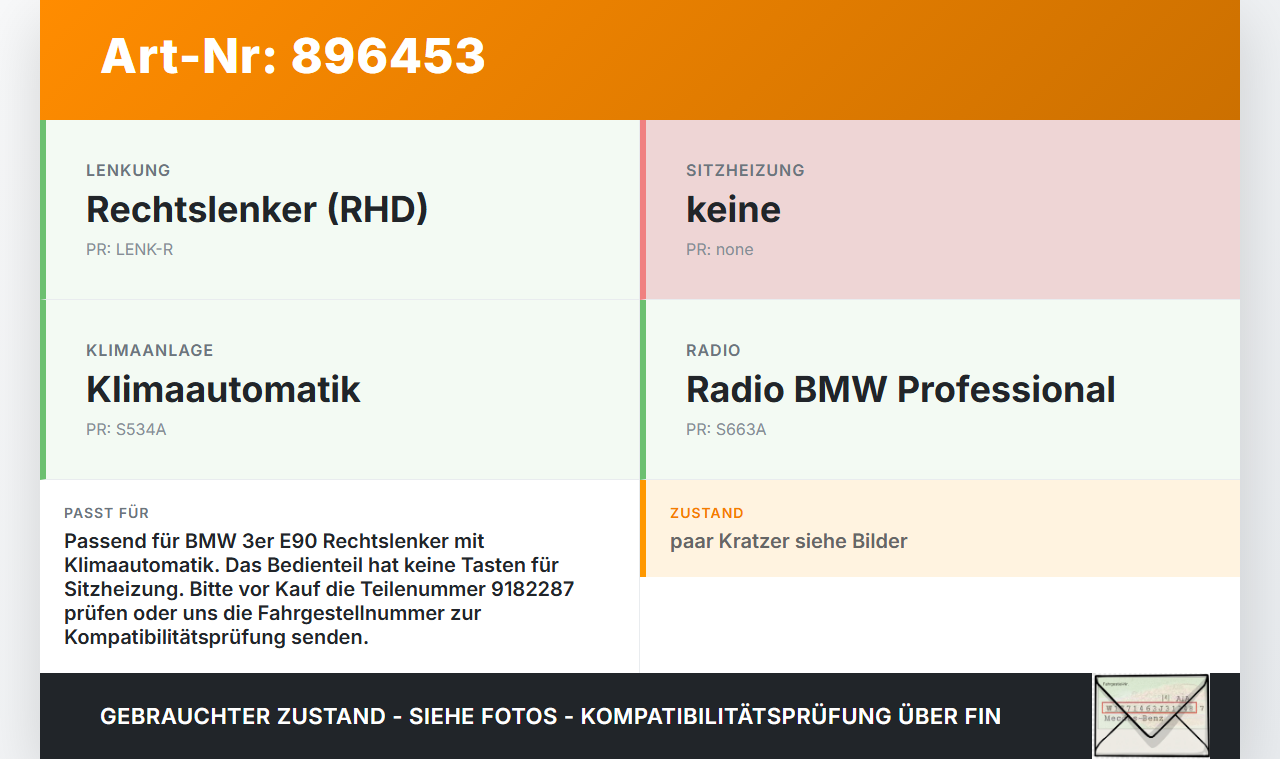 BMW E90 3er 325d 06-09 Bedienteil Bedienelement Heizung Klimabedienteil BMW E90 3er 325d 06-09 29.04.2008 9199260... Vorschau 3