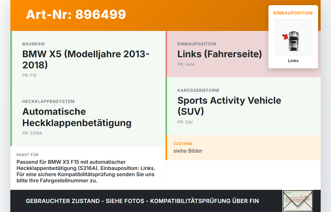 BMW X5 F15 13-18 1x Dämpfer Spindelantrieb Heckklappe Links BMW X5 F15 13-18 21.06.2013 51247294469 7294469... Vorschau 3