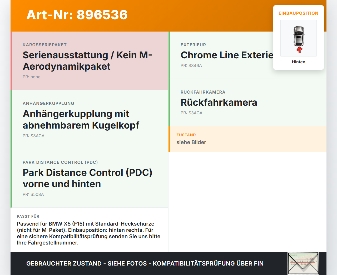 BMW X5 F15 13-18 Halter Träger Aufnahme Führung für Stoßstange Recht Hinten BMW X5 F15 13-18 21.06.2013 7294722... Vorschau 3