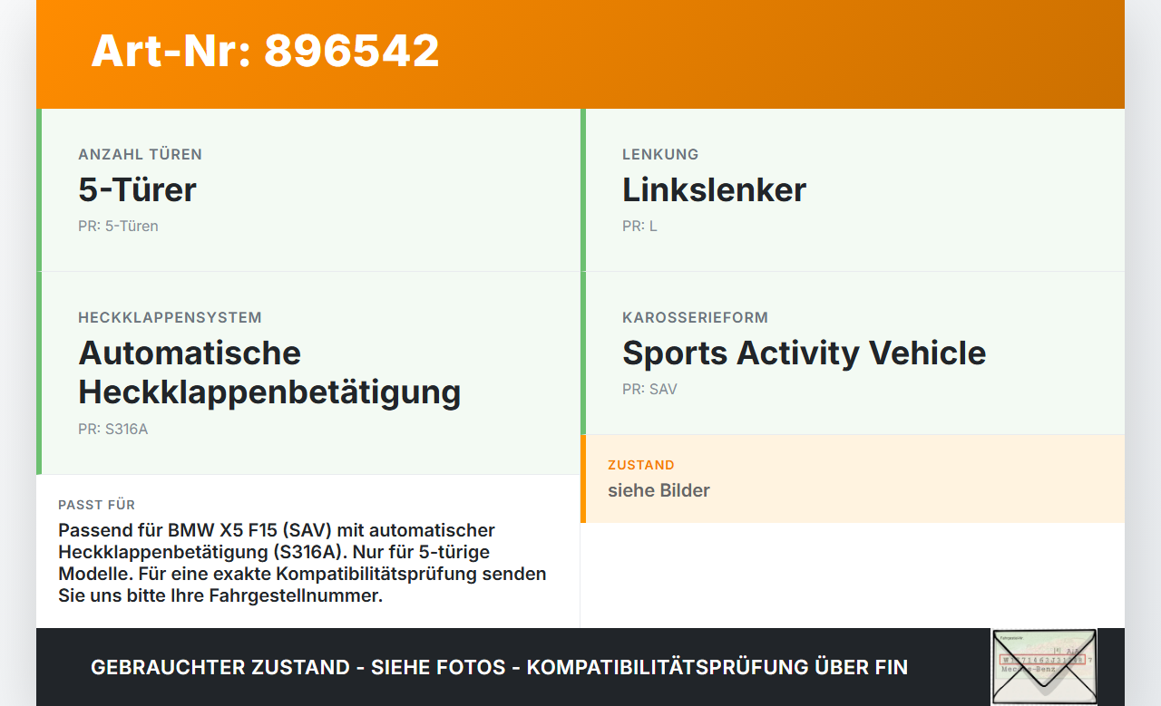 BMW X5 F15 13-18 Dichtung Rahmen für Heckklappe Kofferraum BMW X5 F15 13-18 21.06.2013 7385847 51767385847 gebraucht Vorschau 3