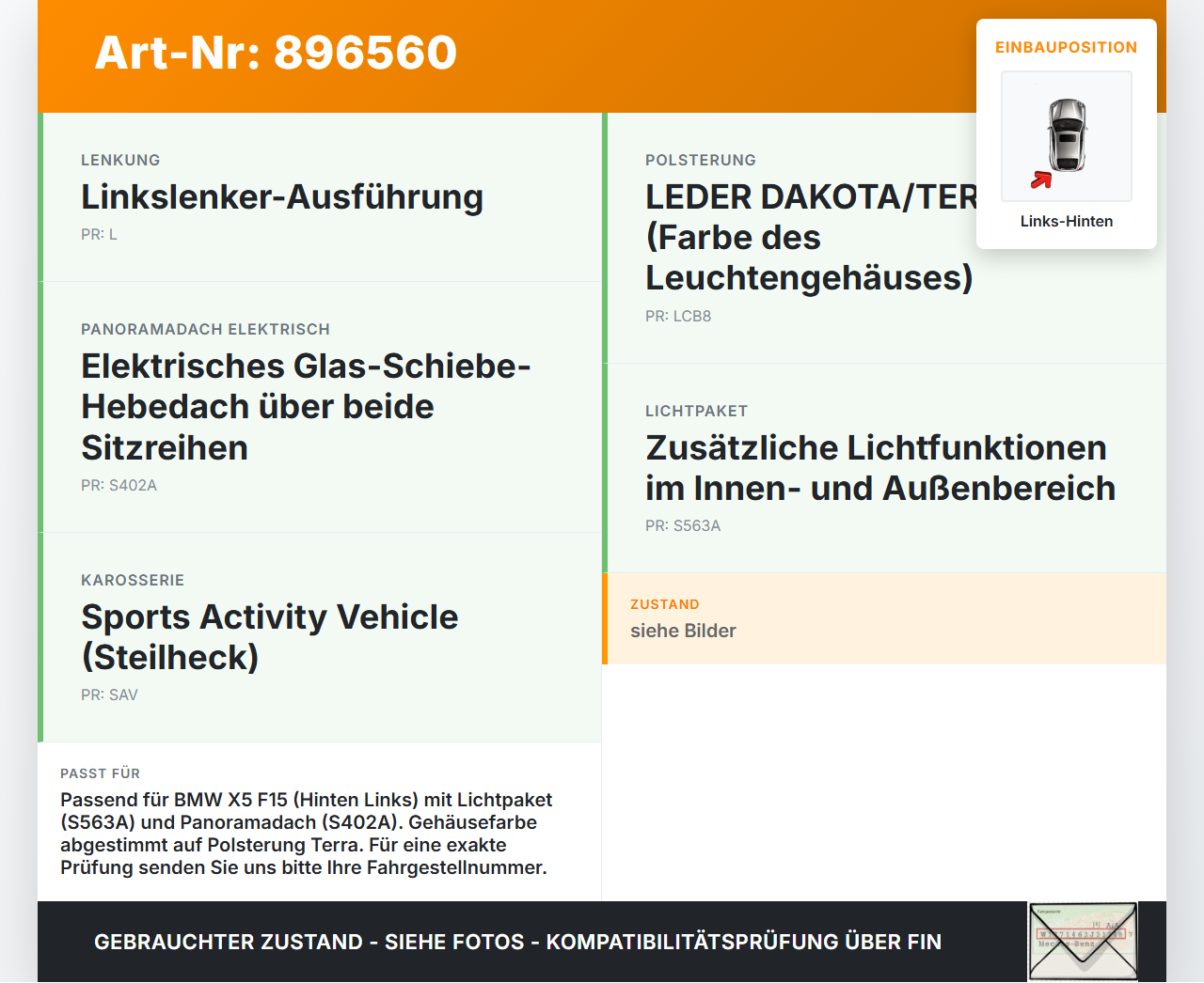 BMW X5 F15 13-18 Innenleuchte Innenraumleuchte Links Hinten BMW X5 F15 13-18 21.06.2013 7433845 51217433845... Vorschau 3