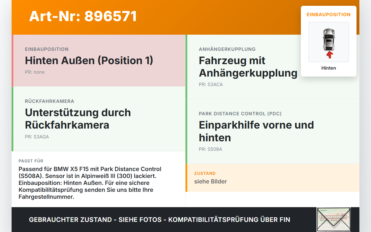 BMW X5 F15 13-18 Abstands Sensor Parksensor PDC Hinten Aussen Pos.1 BMW X5 F15 13-18 21.06.2013 9283750 66209283750... Vorschau 3