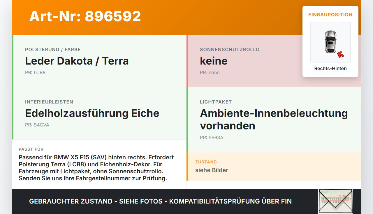 BMW X5 F15 13-18 Türverkleidung Türpappe Rechts Hinten BMW X5 F15 13-18 21.06.2013 7370034 51427370034 gebraucht Vorschau 3