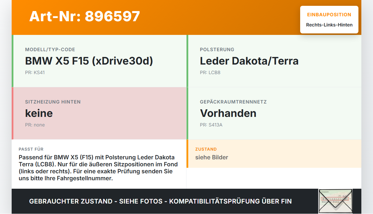 BMW X5 F15 13-18 Leder Kopfstütze Rechts oder Links Hinten Leder Dakota Terra BMW X5 F15 13-18 21.06.2013... Vorschau 3