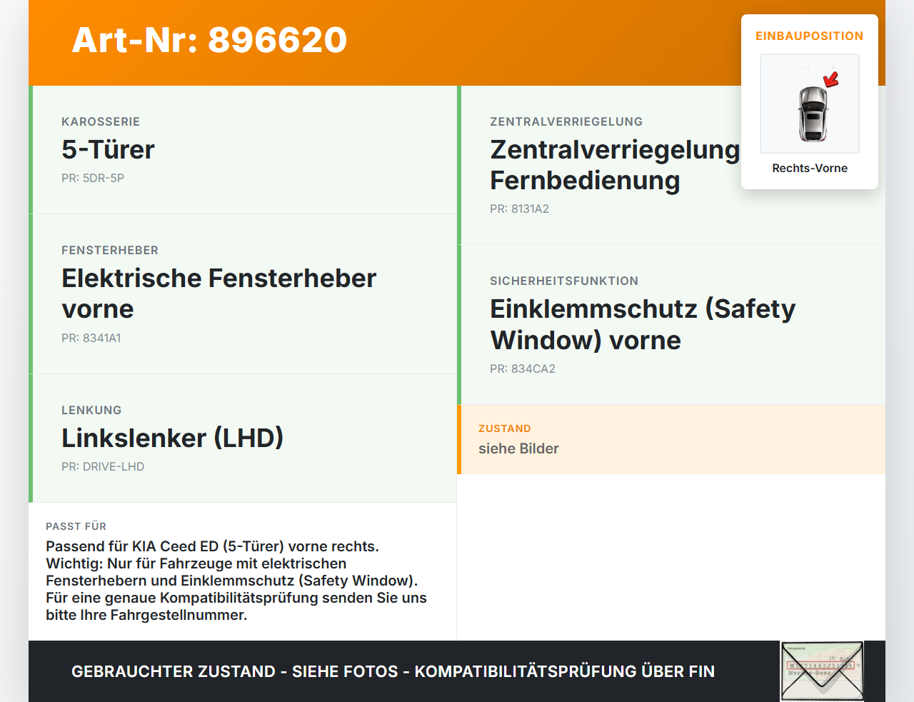 KIA Ceed ED 06-09 5T Fensterhebermotor Rechts Vorne KIA Ceed ED 06-09 23.03.2007 440850C 402054D gebraucht Vorschau 3