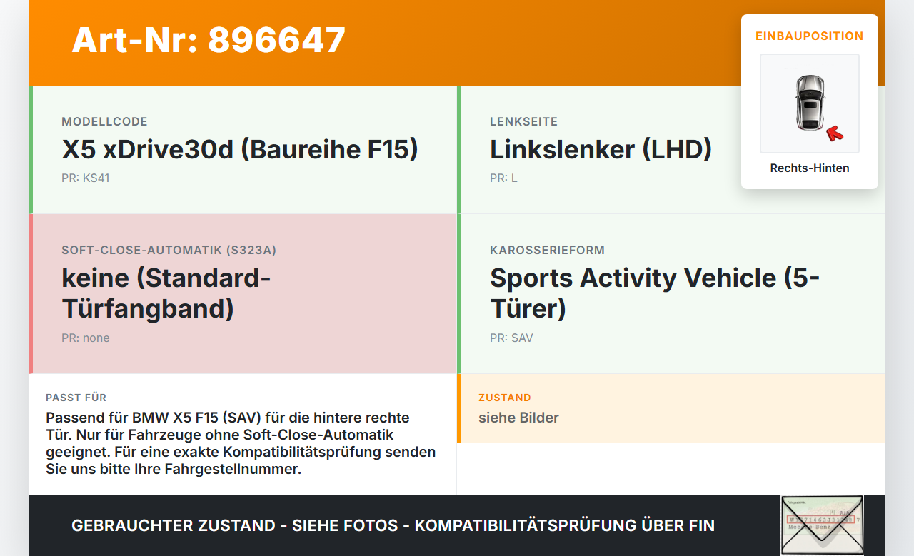 BMW X5 F15 13-18 Türfangband Rechts Hinten BMW X5 F15 13-18 21.06.2013 7290593 51227290593 gebraucht Vorschau 3