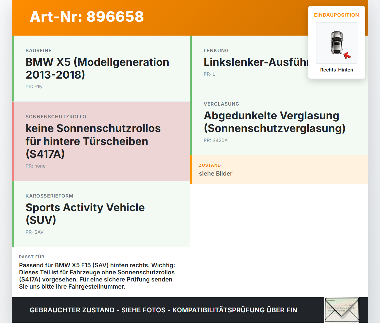 BMW X5 F15 13-18 Fensterhebermotor mit Fensterheber Rechts Hinten BMW X5 F15 13-18 21.06.2013 7291952 51357291952... Vorschau 3