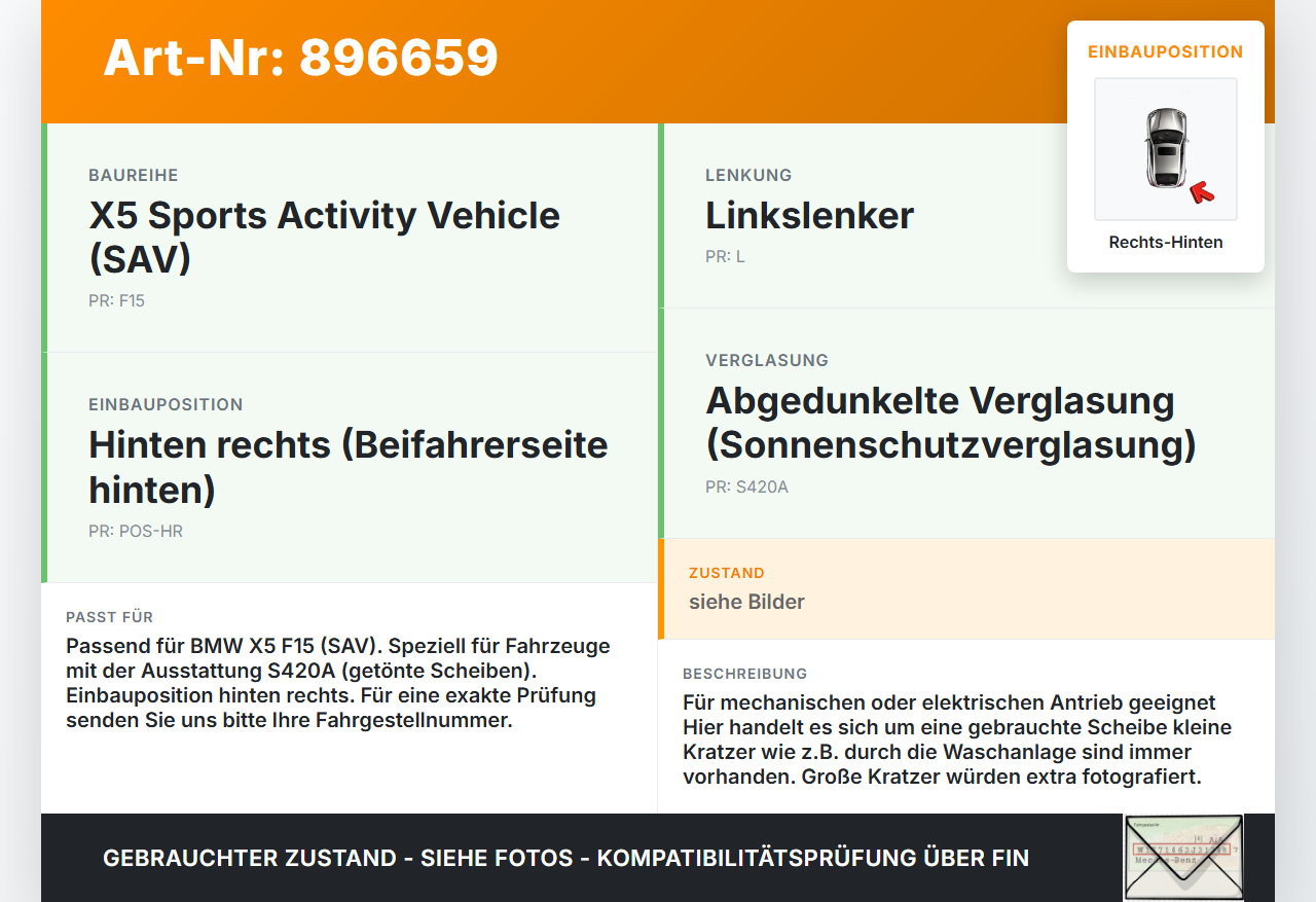 BMW X5 F15 13-18 Seitenscheibe RHK Türscheibe Rechts Hinten Orig. getönt BMW X5 F15 13-18 21.06.2013 5135-7470630... Vorschau 3