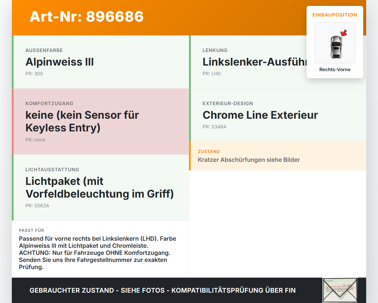 BMW X5 F15 13-18 Türgriff Griff aussen Rechts Vorne 300 BMW X5 F15 13-18 21.06.2013 7304804 5121-7304804 gebraucht Vorschau 3