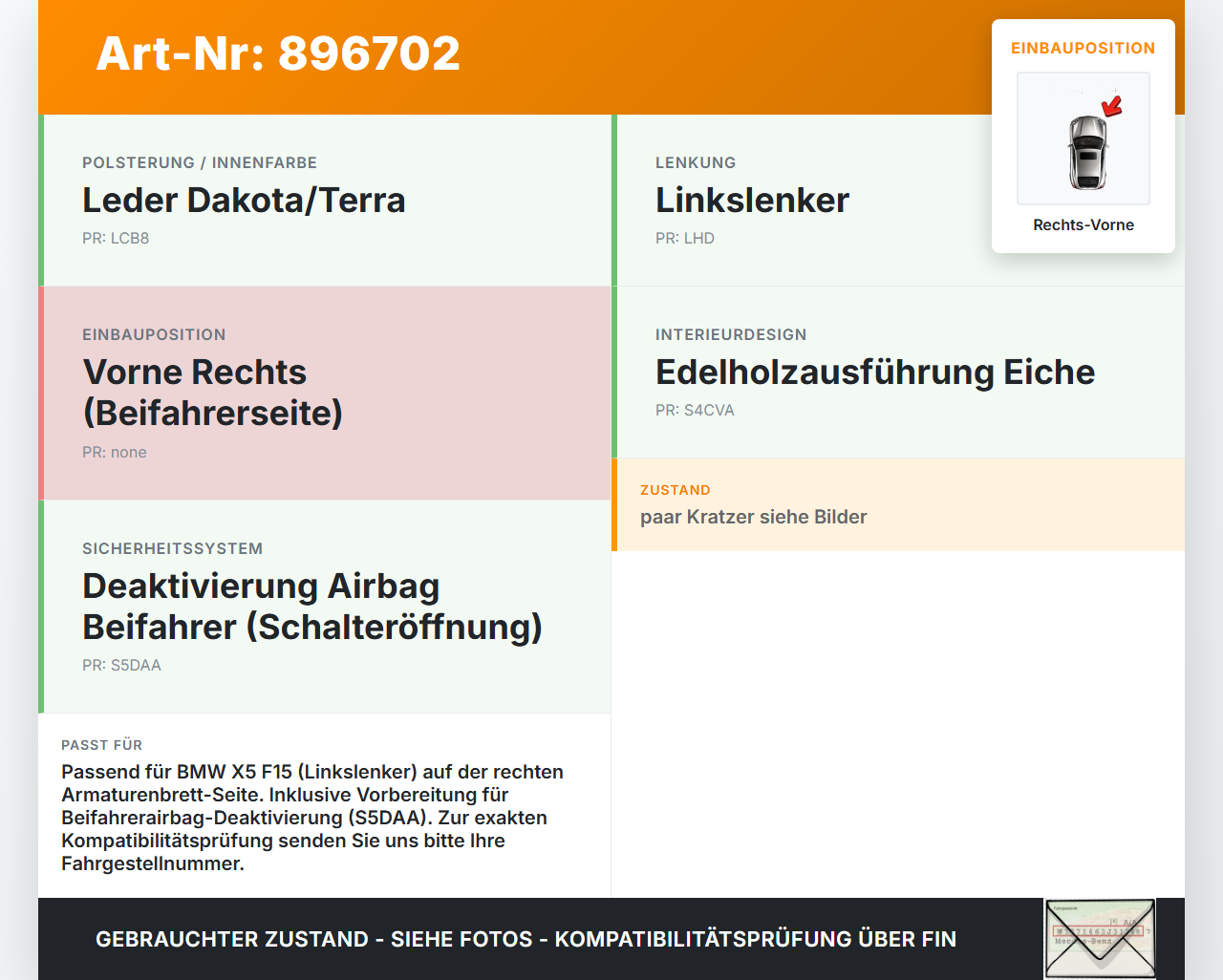 BMW X5 F15 13-18 Blende für Armaturenbrett Seitenverkleidung Rechts Vorne BMW X5 F15 13-18 21.06.2013 gebraucht Vorschau 3