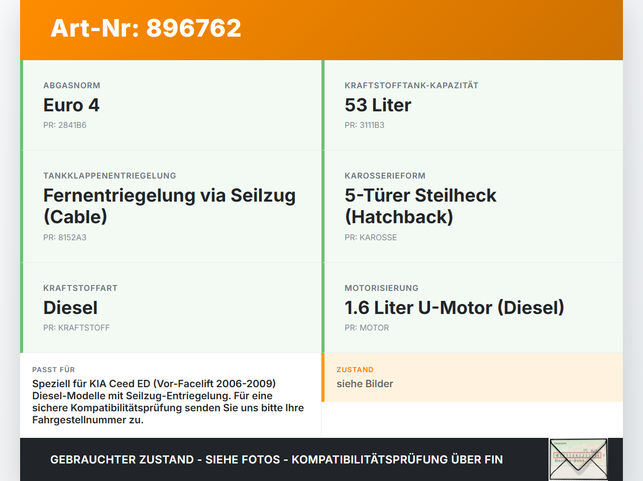 KIA Ceed ED 06-09 Tankdeckel Verschluss Tankverschluss KIA Ceed ED 06-09 23.03.2007 gebraucht Vorschau 3