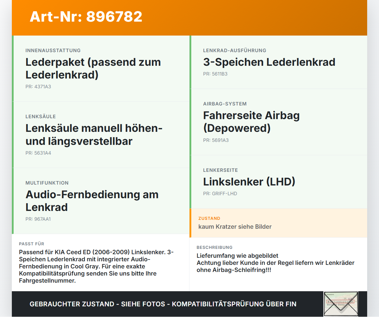 KIA Ceed ED 06-09 Lenkrad Airbaglenkrad KIA Ceed ED 06-09 23.03.2007 1H569-00010 56900-1H000 gebraucht Vorschau 3
