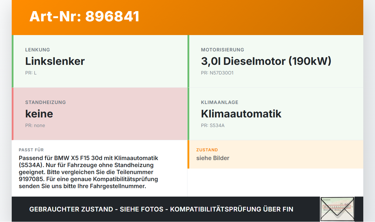 BMW X5 F15 13-18 3,0d 190KW Umwelzpumpe Heizung Pumpe BMW X5 F15 13-18 21.06.2013 64119197085 9197085 9197085-01... Vorschau 3