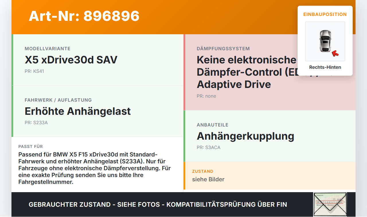 BMW X5 F15 13-18 Stossdämpfer Rechts Hinten BMW X5 F15 13-18 21.06.2013 6867866 33526867866 6851756... Vorschau 3