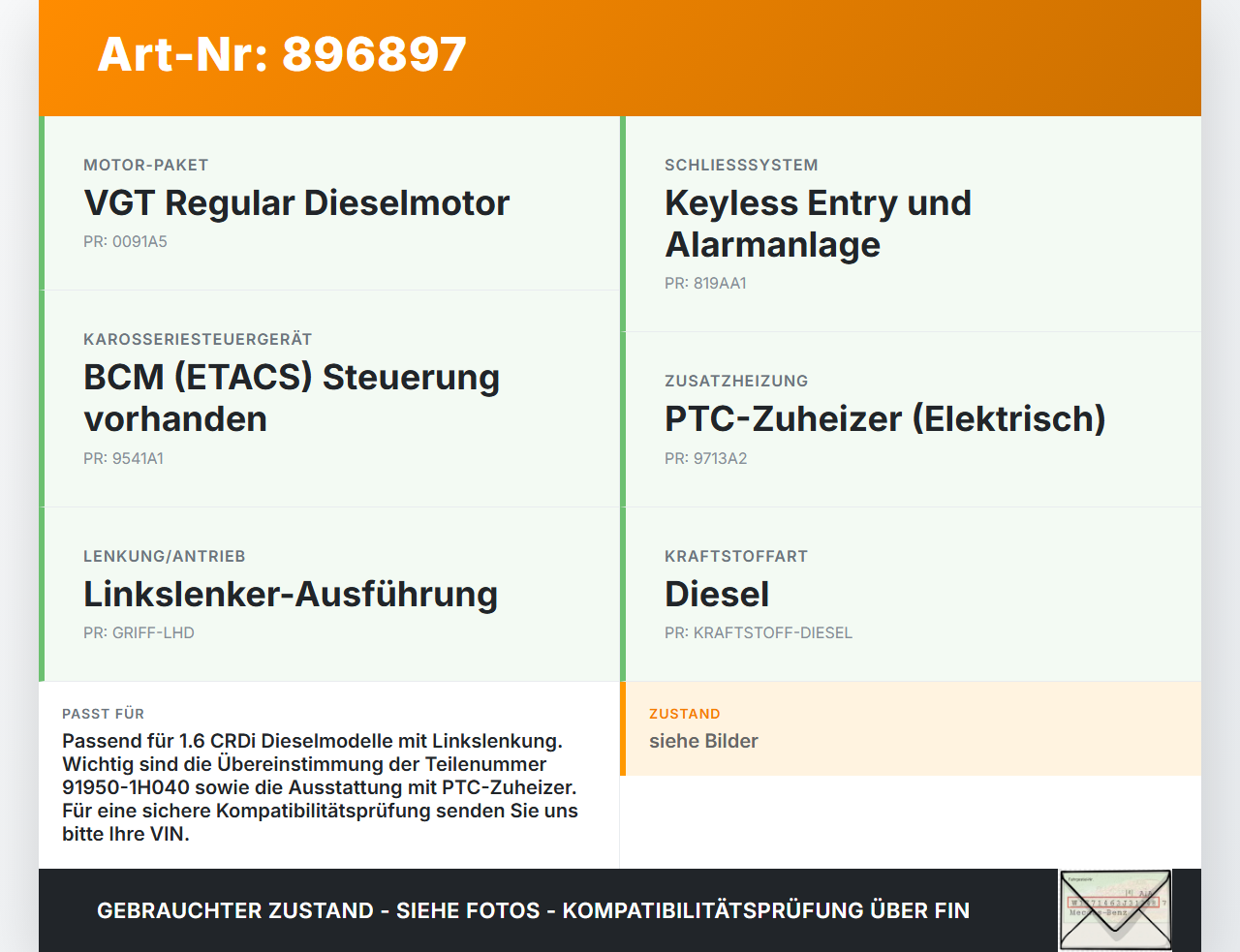 KIA Ceed ED 06-09 CRDI 1,6 66KW Sicherungskasten Zentralelektrik KIA Ceed ED 06-09 23.03.2007 91950-1H040 gebraucht Vorschau 3